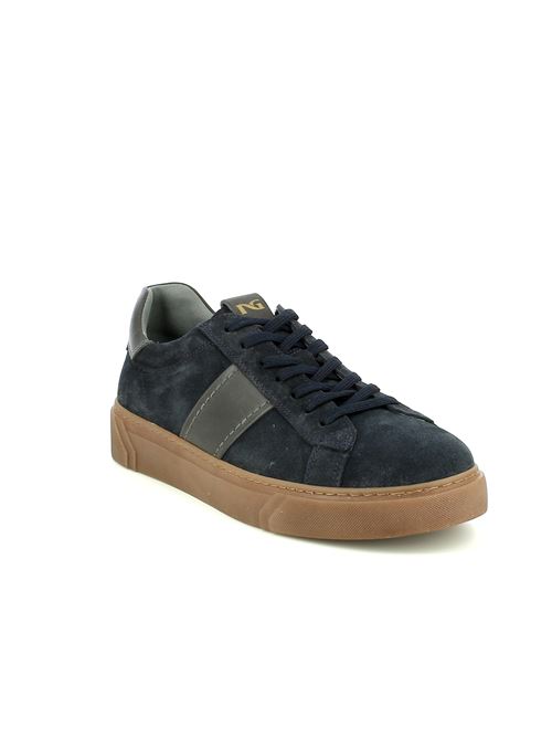 sneakers da uomo in camoscio blu con inserti in pelle grigia NERO GIARDINI | I500951U200